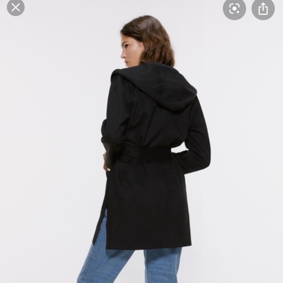 ZARA • Black Faux Suede Hooded Jacket Sz S - Picture 2 of 7